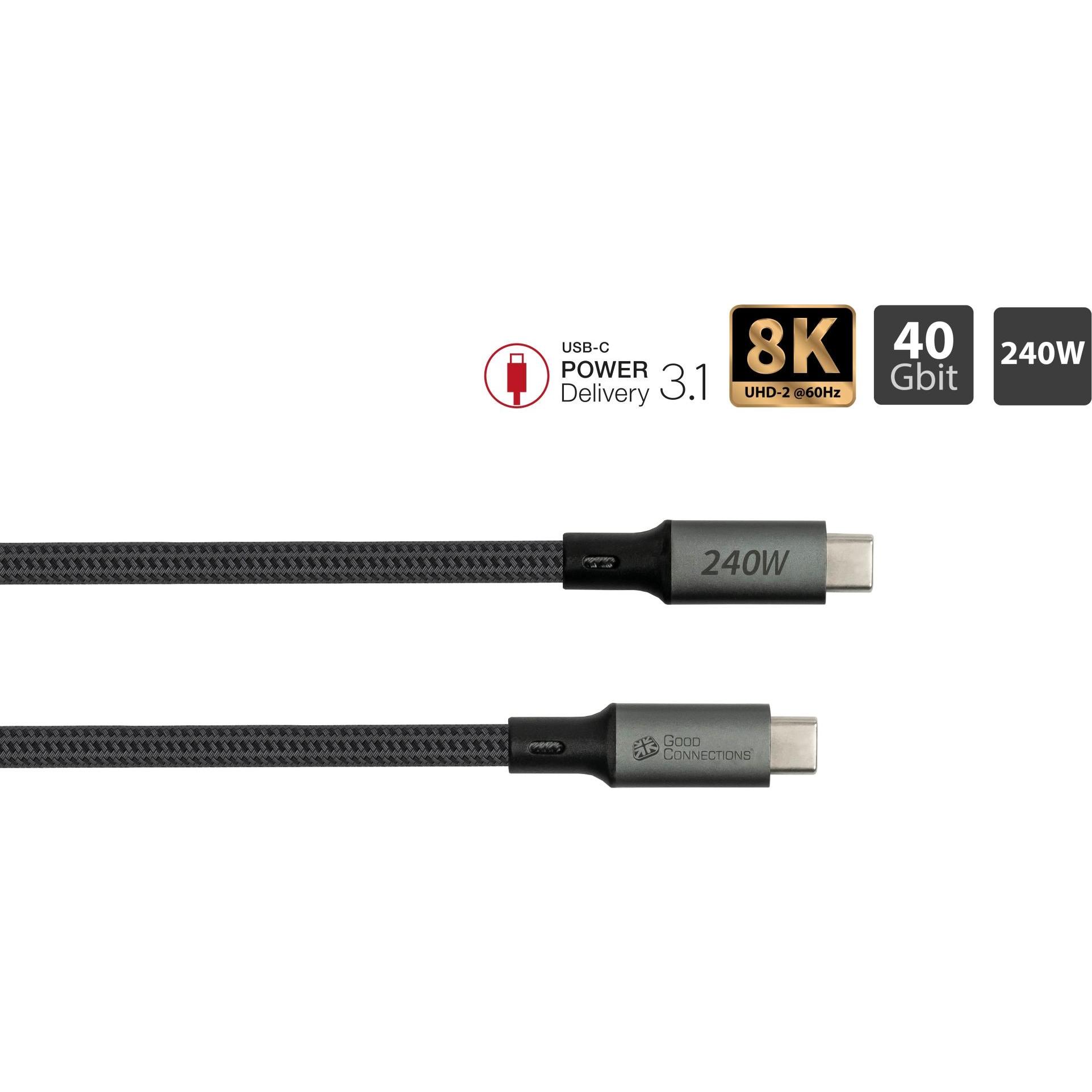 Thumbnail - Good Connections USB 4.0 Gen. 3x2 Kabel 40GBit/s 240W 8Ka60Hz USB-C Stecker an (1.80 m, USB 4.0), USB Kabel