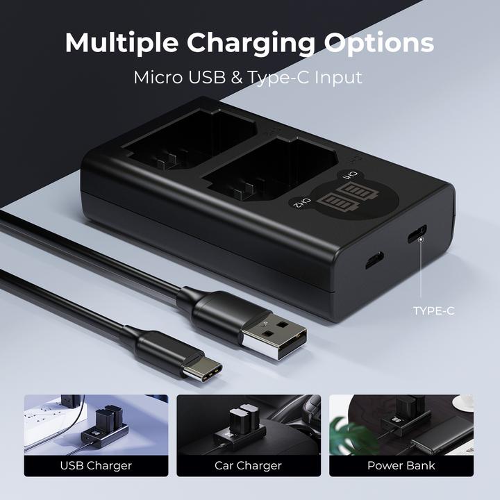 Produktbild K&F Concept FZ100 Digital Camera Dual Channel Type-C Charger with LCD Digital Display Screen (Kamera Akku Ladegerät)