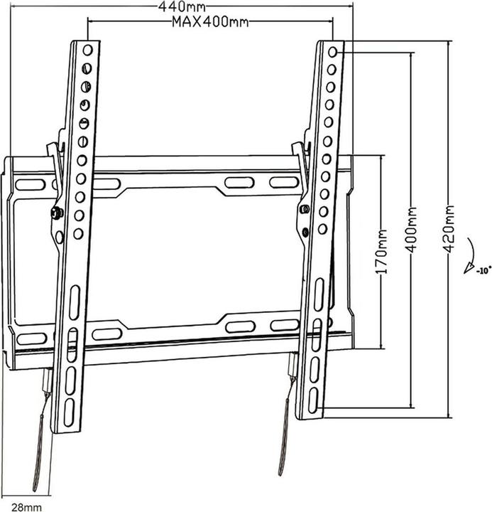 Actual product image Maclean TV mount max VESA 400x400 32-70 45kg Tilt adjustment +0°-10° MC-412 (Wall, 70", 45 kg)