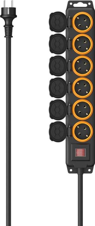 Produktbild Hama Steckdosenleiste, 6-fach, für aussen IP44, Schalter, Wandmontage, 2 m, Schw. (6x, 2 m)