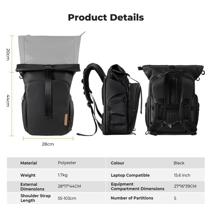 Produktbild K&F Concept Backpack 20L Nature Wander 11 (Black) (Fotorucksack, 20 l)
