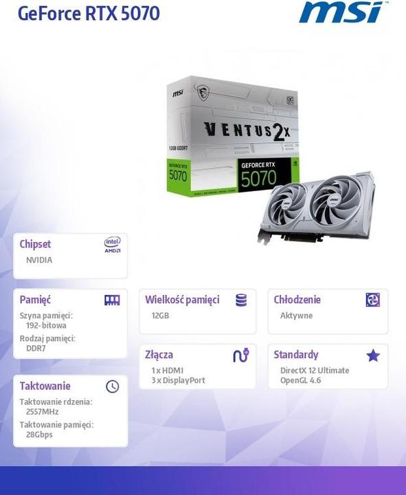 Image du produit MSI GeForce RTX 5070 VENTUS 2X OC WHITE (12 Go)