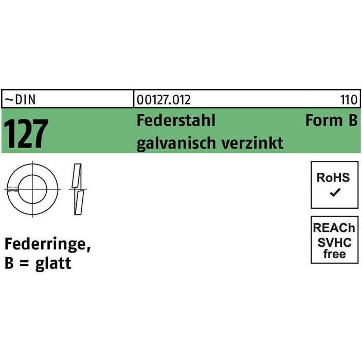 Zubehör Befestigungstechnik, Federring DIN 127 B 3,5 Federstahl galvanisch verzinkt
