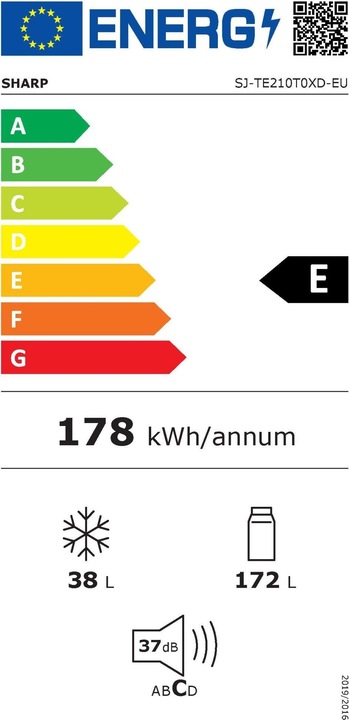 Energie-Label Sharp SJ-TE210T0XD-EU EInbau Kühl-Gefrierkombination Festtür (209.90 l)