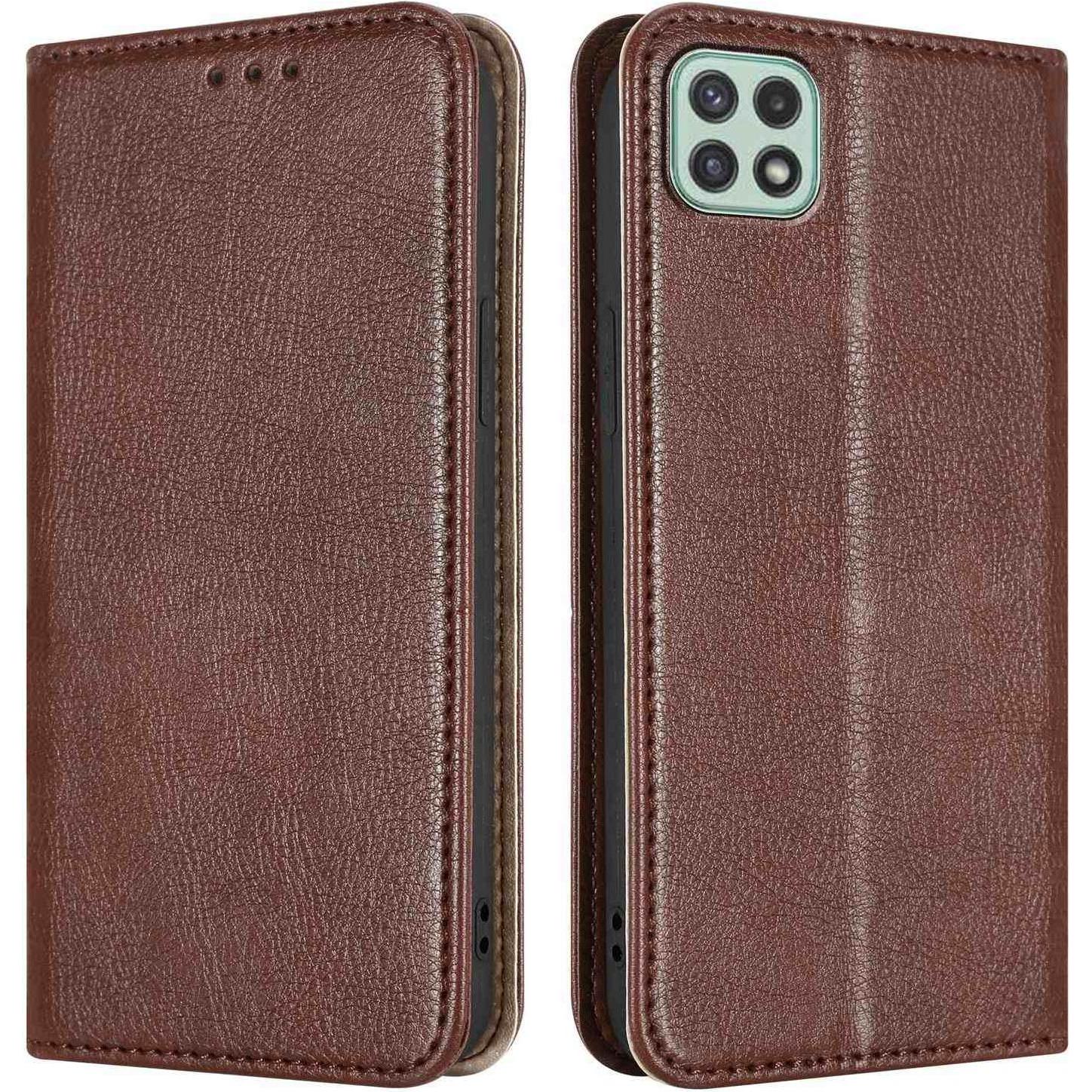 Cadorabo Book Invisible mit 2 Kartenfächern Hülle (Samsung Galaxy A22 5G), Smartphone Hülle, Braun