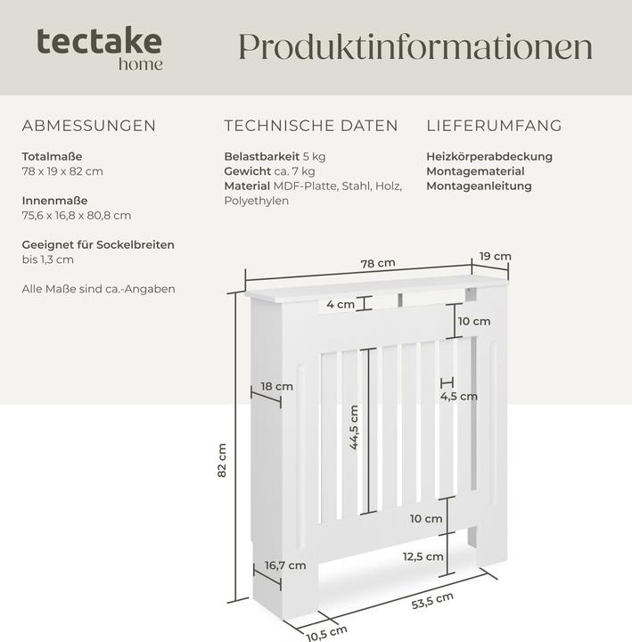 Image du produit tectake Heizkörperabdeckung Vila, im Lamellendesign, mit Ablage