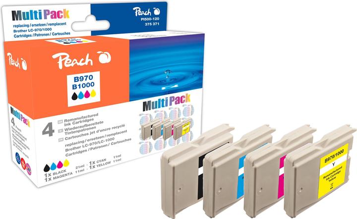 Image du produit Peach Cartouches d'encre économiques, remplissage XL, compatibles avec LC-1000, LC-970 (C, CF, M, Y)