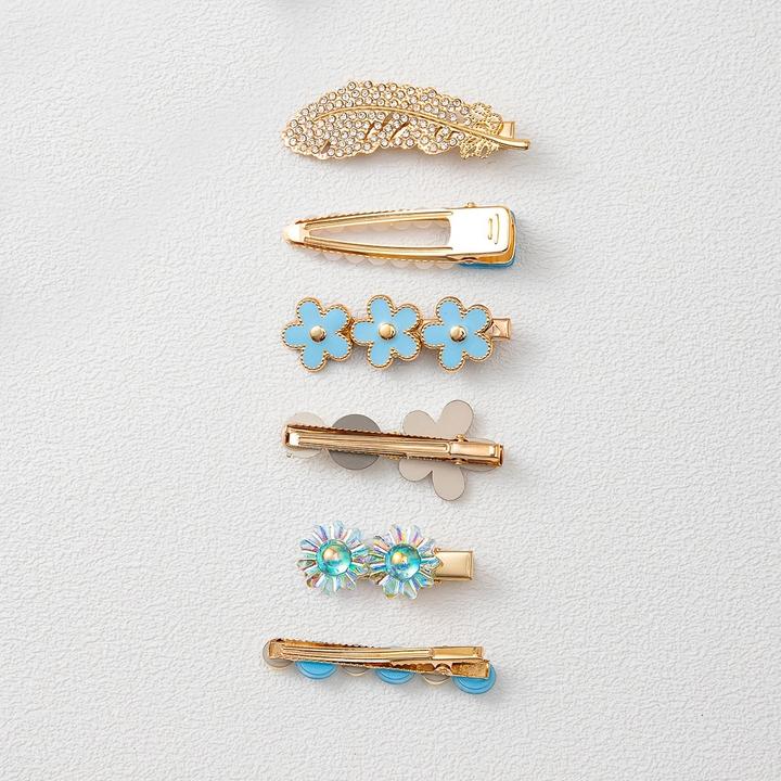 Immagine prodotto Activity Board 6pcs Bunte Feder Blumen Faux Perle Strass Haarspangen Mode Luxus Urlaub Reise Haarnadeln (6 pz.)
