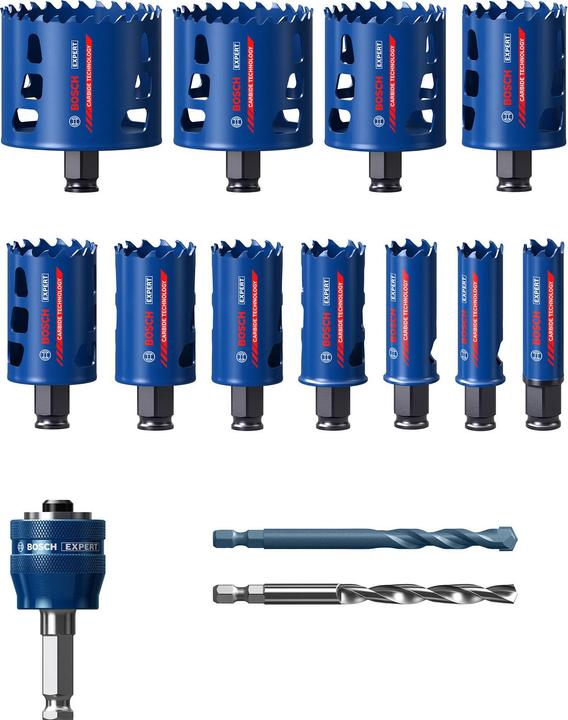 Bosch Professional Zubehör EXPERT Tough Material hole saw set, 20/22/25/32/35/40/44/51/60/68/76 mm, 14 pcs. (68 mm, 40 mm, 51 mm, 60 mm, 22 mm, 32 mm, 35 mm, 76 mm, 25 mm, 44 mm, 20 mm)