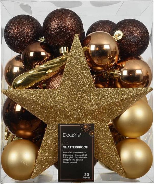 Decoris Christmas tree accessories brown and gold tones, 33 pieces (33x)