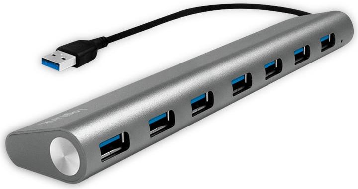 Actual product image LogiLink UA0308 - USB 3.0 hub, 7 port with card reader, aluminium casing, pilkas (USB-A, 7 ports)