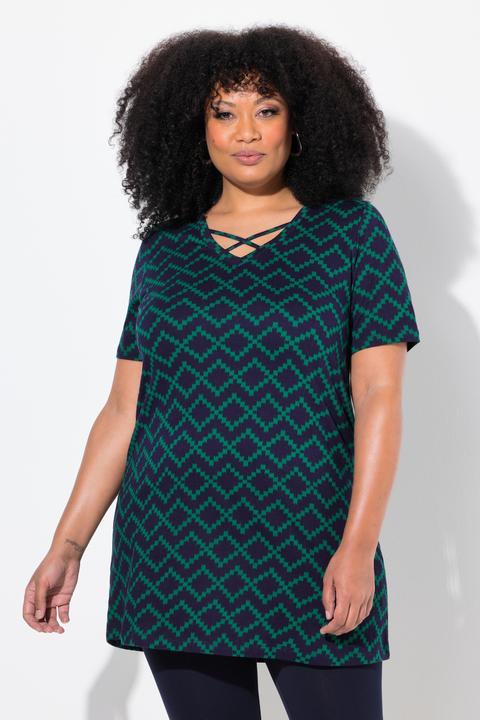 Produktbild Ulla Popken Longshirt, Zierbänder, A-Linie, V-Ausschnitt, Halbarm (46, 48)