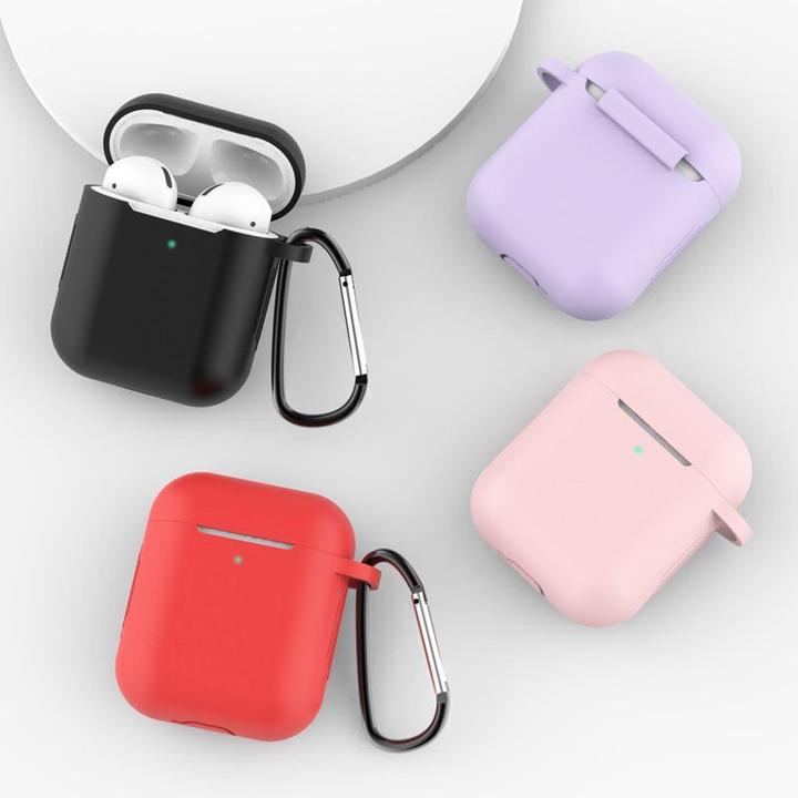 Immagine prodotto Hurtel Custodia per AirPods 2 / AirPods 1 custodia morbida in silicone per cuffie + ciondolo moschettone po (Manicotto per cuffie)