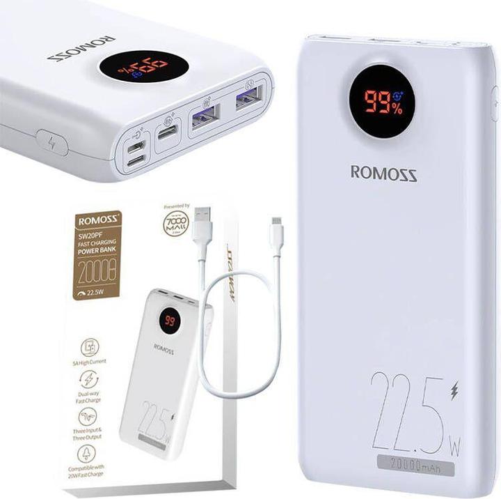 Actual product image Romoss SW20PF Powerbank 20000mAh, 22.5W (white) (20000 mAh, 22.50 W, 74 Wh)