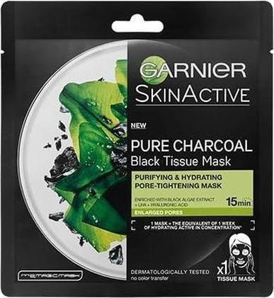 Actual product image Garnier ack Textile Mask With Seaweed Extract Pure Charcoal Skin Natura L S (Black Tissue Mask) 28 (28 ml)