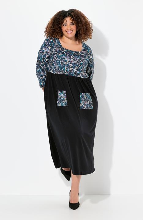 Produktbild Ulla Popken Jersey-Maxikleid, Blüten, Carree-Ausschnitt, 3/4-Arm (46, 48)