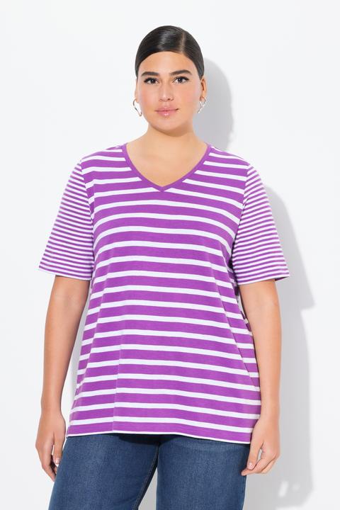 Produktbild Ulla Popken Shirt, Ringelmix, A-Linie, V-Ausschnitt, Halbarm (46, 48)