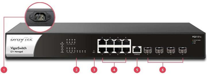 Produktbild Draytek PoE+ Switch VigorSwitch PQ2121x 12 Port (12 Ports)