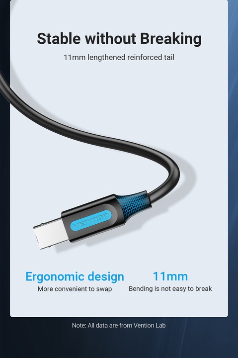 Image du produit Vention Câble USB 2.0 A mâle vers USB-B mâle avec noyau en ferrite COQBL 10m Noir PVC (10 m, USB 2.0)