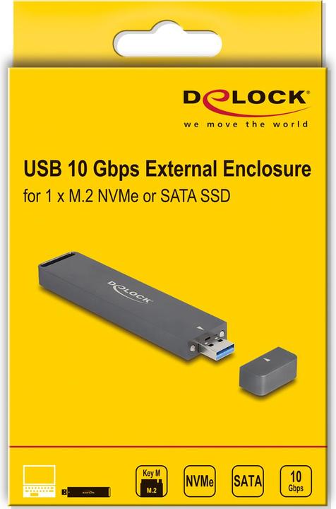 Actual product image Delock External enclosure for M.2 NVMe PCIe SSD or SATA SSD (M.2 2260, M.2 2242, M.2 2230, M.2 2280)