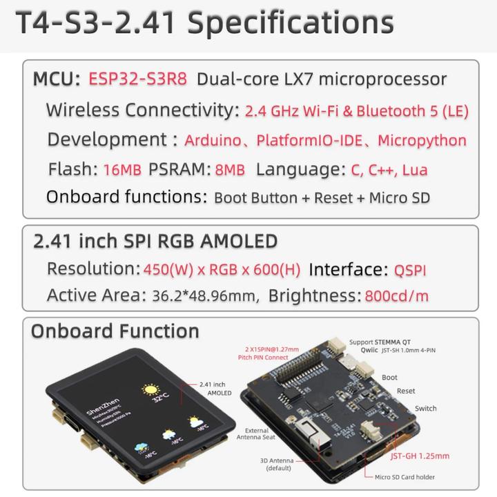 Actual product image Lilygo T4-S3 ESP32-S3 with 3.5 inch touch display