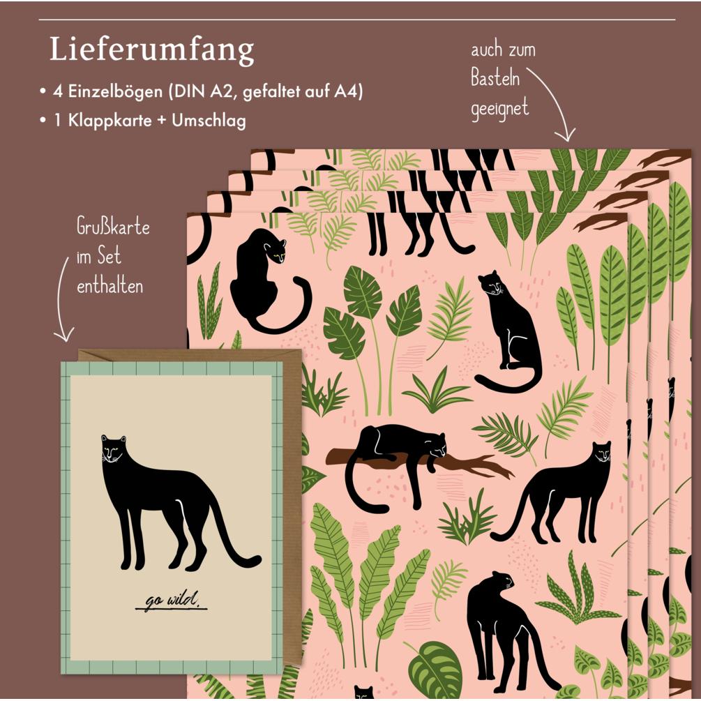 Dabelino, Geschenkverpackung, Geschenkpapier-Set: Panther (vegan, Bla (Geschenkpapier)