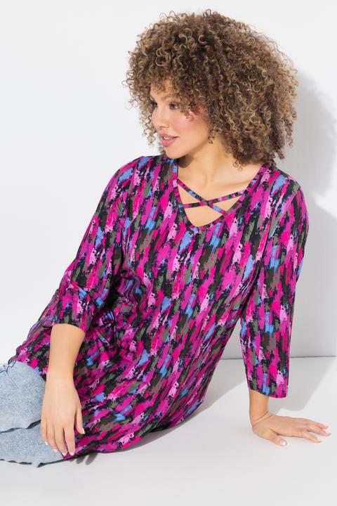 Produktbild Ulla Popken Longshirt, A-Linie, Zierbänder, V-Ausschnitt, 3/4-Arm (50, 52)