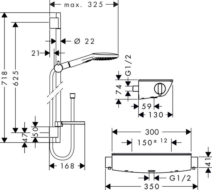 Actual product image hansgrohe HG shower combination ECOSTAT SELECT COMBI Bsta Unica'S Puro 650mm white/chrome