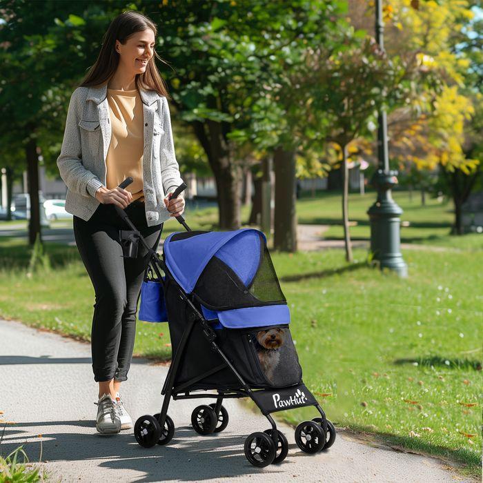 Actual product image Swisshandel24 Hundewagen Hundebuggy klappbar für Hunde & Katzen bis 4 kg Dunkelblau (Cat, Dog, Foldable, Safety closure, Washable)