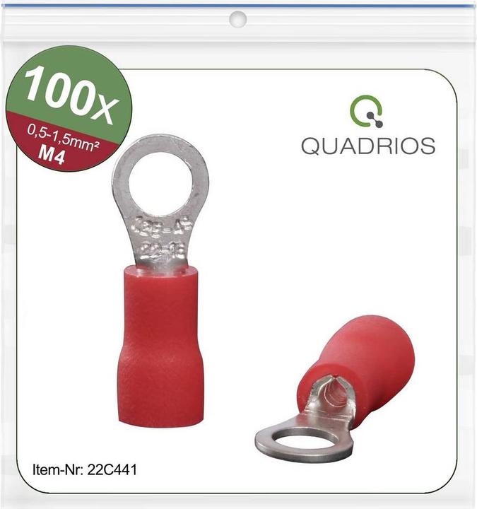 Produktbild Quadrios 22C441 Ringkabelschuh Querschnitt (max.)=1.5 mm² Loch-Ø=4.3 mm Teilisoliert Rot 1 Set