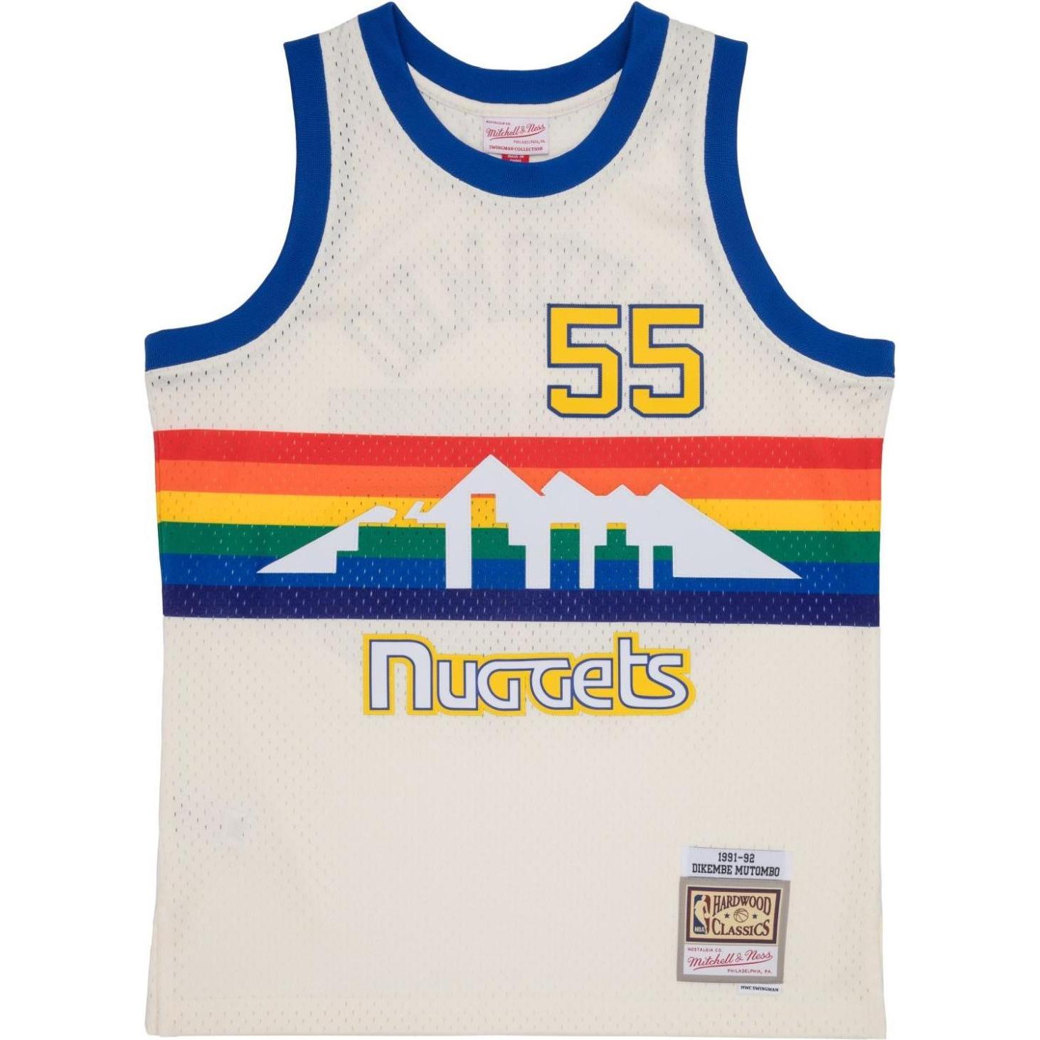 Mitchell & Ness, Herren, Sportshirt, Swingman Jersey Denver Nuggets OFF-WHITE Dikembe Mutombo - S (S), Beige, S