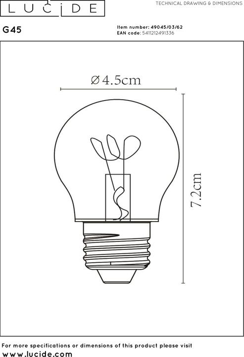 Actual product image Lucide Filament (E27, 3 W, 165 lm, 1 x, G)