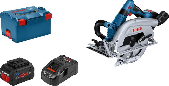 1 L-BOXX inzetstuk voor gereedschap, 2 x ProCORE18V 5,5Ah accu's, L-BOXX 238, schulpgeleider, GAL 1880 CV snellader, GKS 18V-70 L, 1 x cirkelzaagblad, Standaard voor hout, 190 x 30 x 1,6 mm, 1