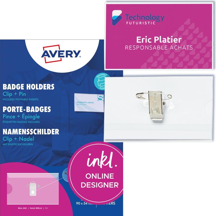 Actual product image Avery Dennison Name badge set 54x90mm