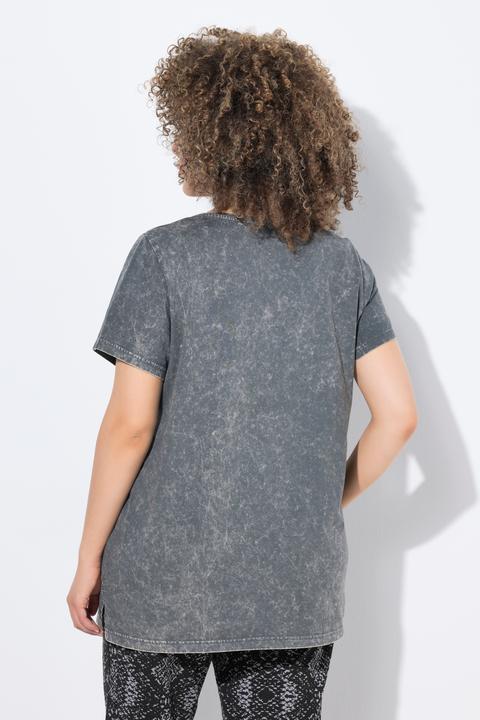Actual product image Ulla Popken Rivet Detail Short Sleeve Acid Wash Tee (62)