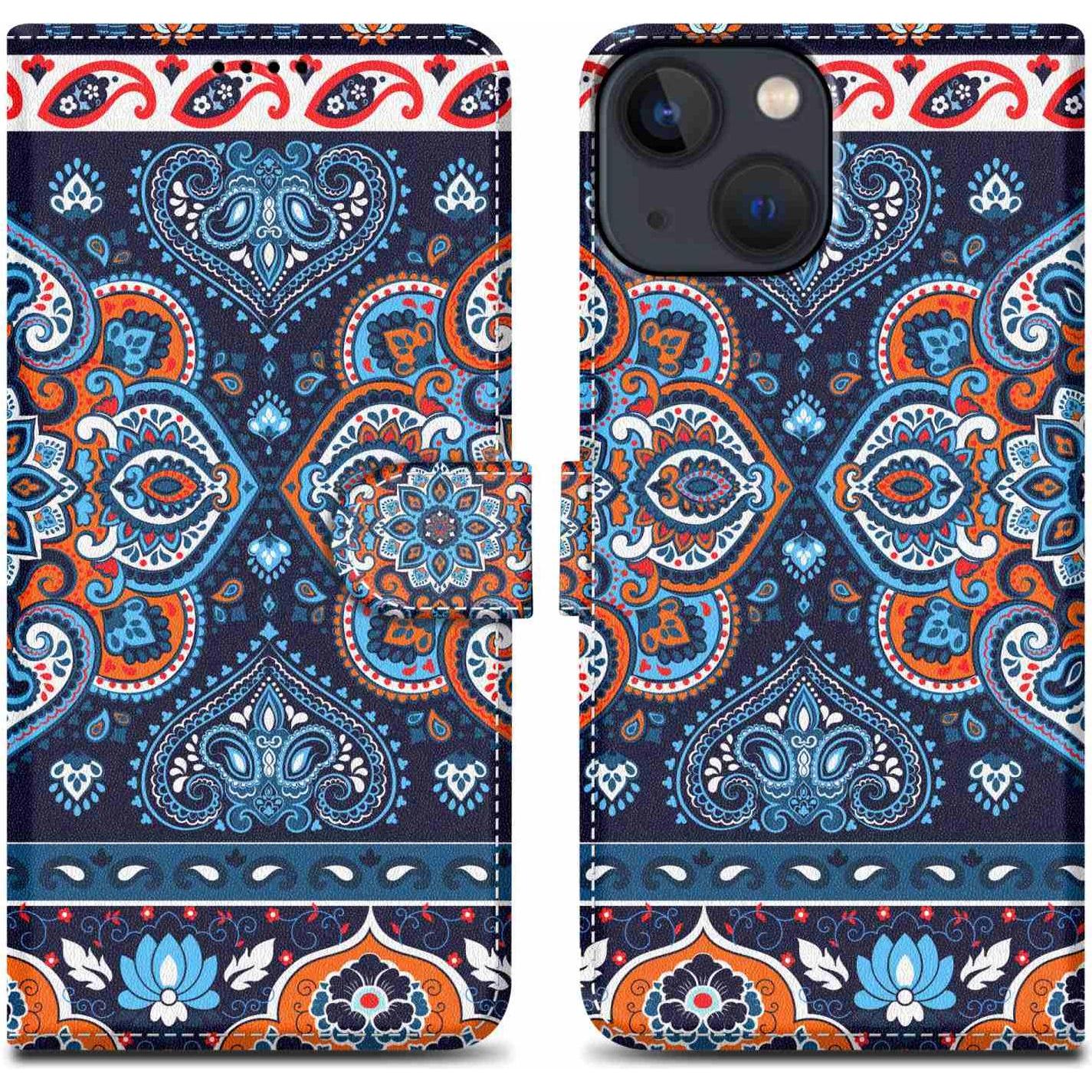 Cadorabo Book Hülle mit Print (Apple iPhone 13 mini), Smartphone Hülle, Blau