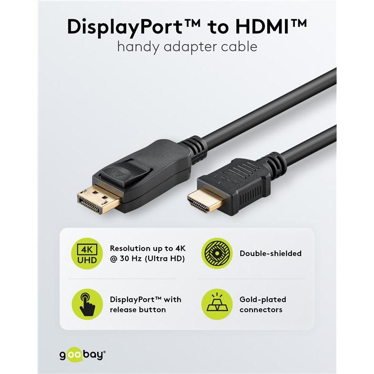 Thumbnail - Goobay DisplayPort — HDMI (Typ A) (2 m, DisplayPort, HDMI), Video Kabel