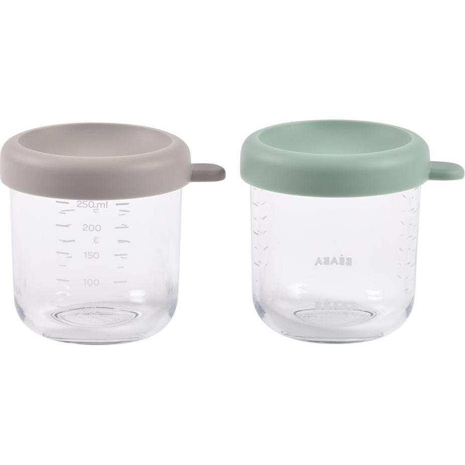 Beaba, Babynahrungsbehälter, Glasportionenset 2 Stk. 250ml grün/greige