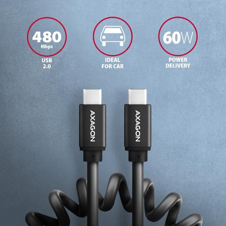 Productafbeelding Axagon BUCM-CM10TB Twister-kabel, USB-C naar USB-C 2.0 (0.60 m, USB 2.0, 60 W)