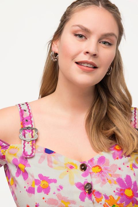 Produktbild Ulla Popken Trachtenkleid, Leinenmix, Blüten, Herzausschnitt, Halbarm (50)