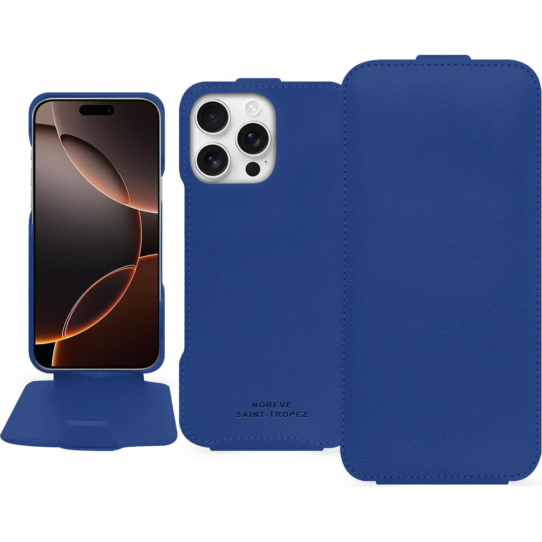 Noreve Lederschutzhülle vertikal (Apple iPhone 16 Pro), Smartphone Hülle, Blau
