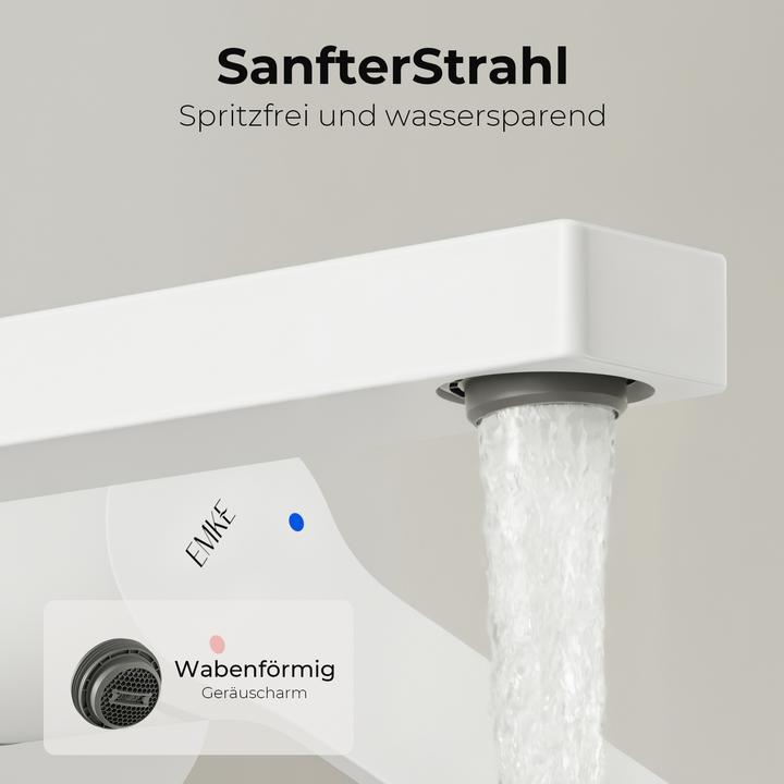 Actual product image Emke Bathroom tap, brass white, mixer tap washbasin, kitchen tap with aerator, ceramic cartridge