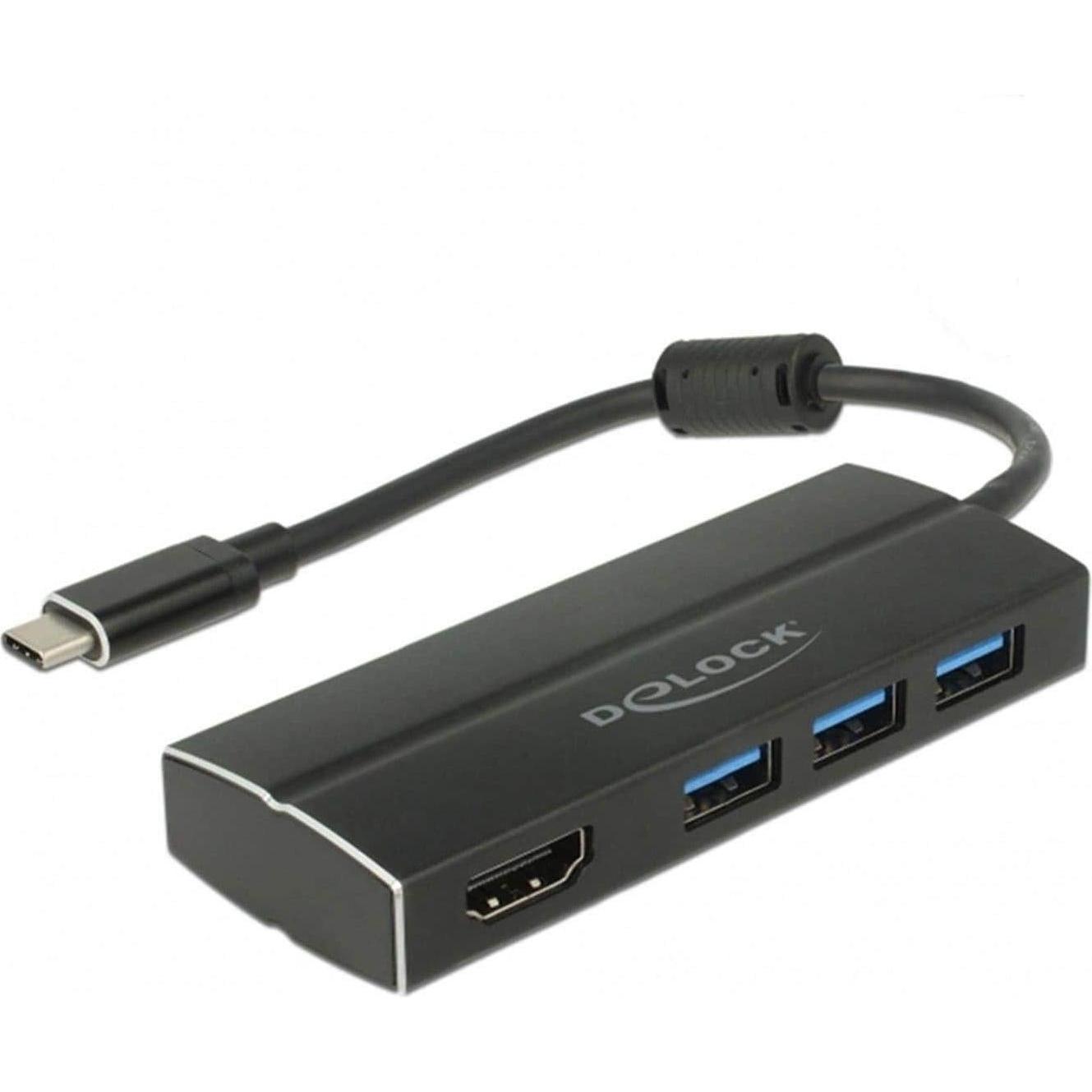 Delock USB 3.0 Adapter (USB-C, 3 Ports), Dockingstation + USB Hub, Schwarz