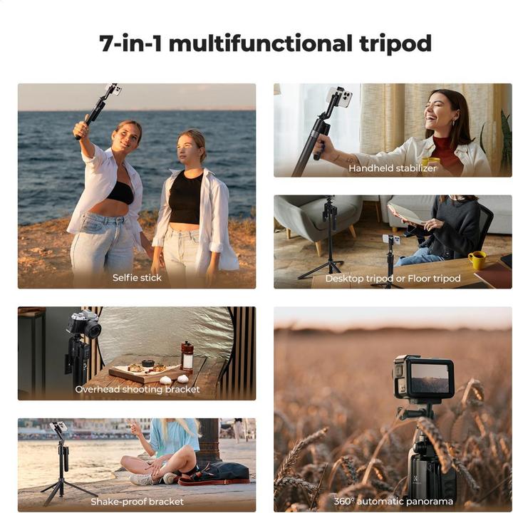 Actual product image K&F Concept MS-51 1.8M Selfie Stick With Rechargeable Bluetooth Remote Control, 1/4 Screw, 2pcs Ring