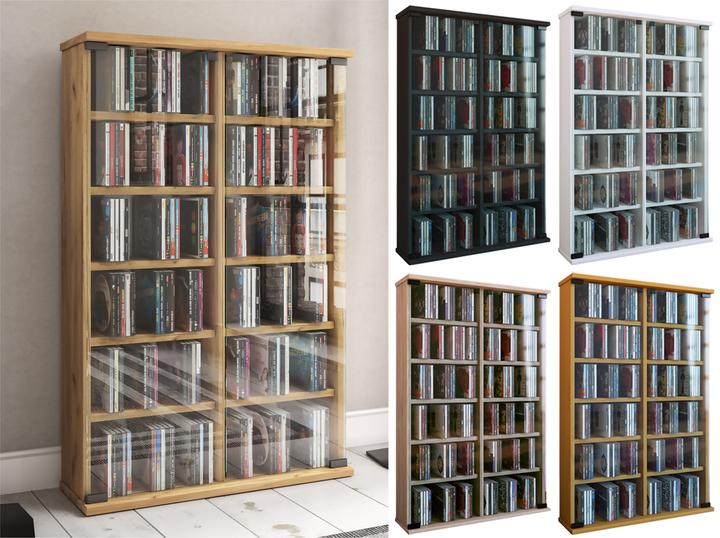 Produktbild VCM Holz CD DVD Stand Regal Roma mit Glastür (60 x 18 x 92 cm)