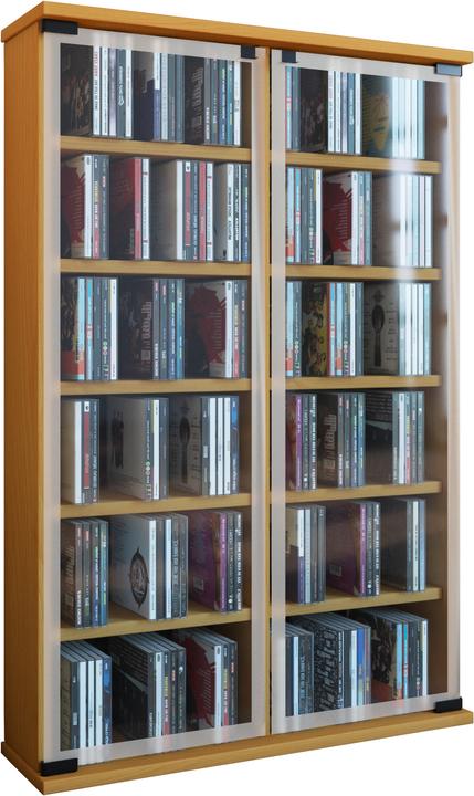 Image du produit VCM Étagère en bois CD DVD Galerie avec porte vitrée (60 x 18 x 92 cm)