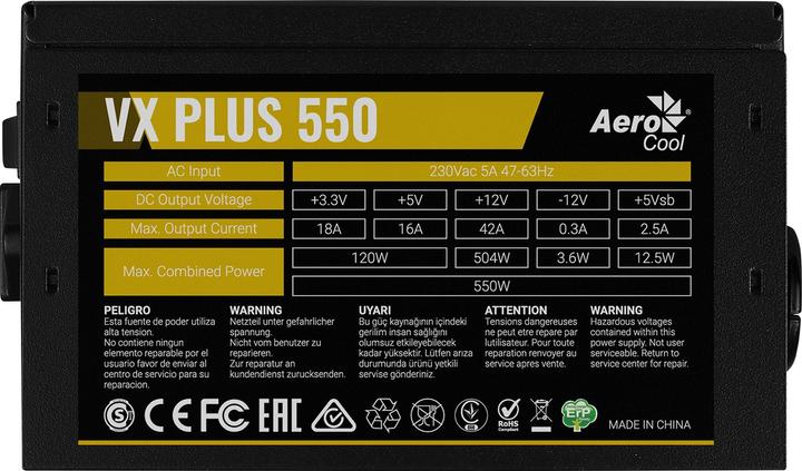 Image du produit AeroCool PGS VX-550PLUS AEROVX-550PLUS Alimentation (550 W, active, 120 mm) (550 W)
