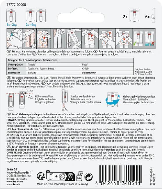 Produktbild tesa Klebenagel für Tapete & Putz, 2kg Halteleistung, höhenverstellbar