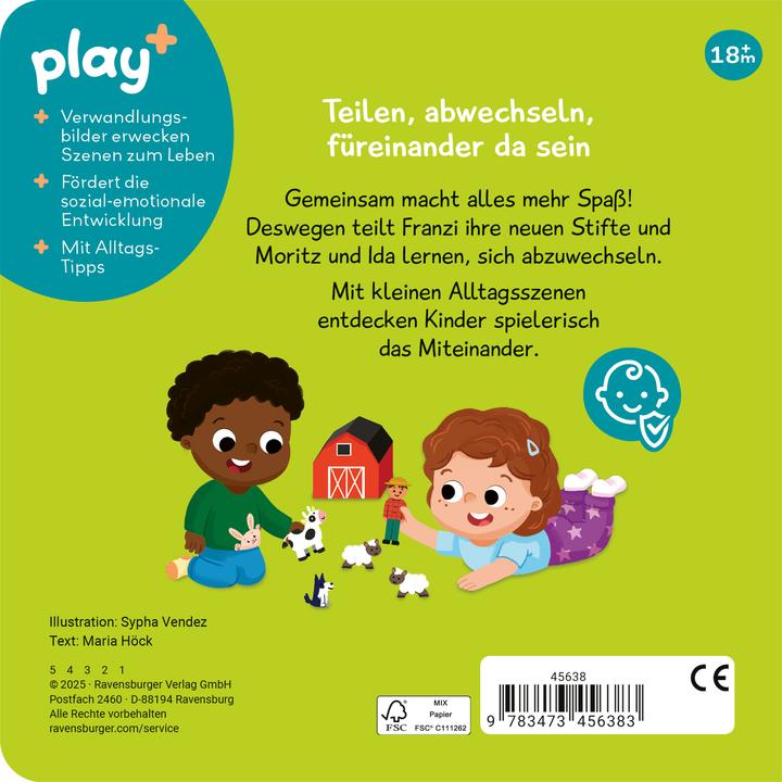 Produktbild Ravensburger Play+ Mein erstes Schiebebuch Teilen und vertragen - ab 18 Monate (Deutsch, Maria Höck, Sypha Vendez, 2025)