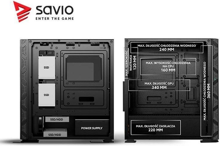 Produktbild Savio PC Case Raptor X1 ARGB Glass/Mesh Black (ATX, ITX, Mini-ATX)